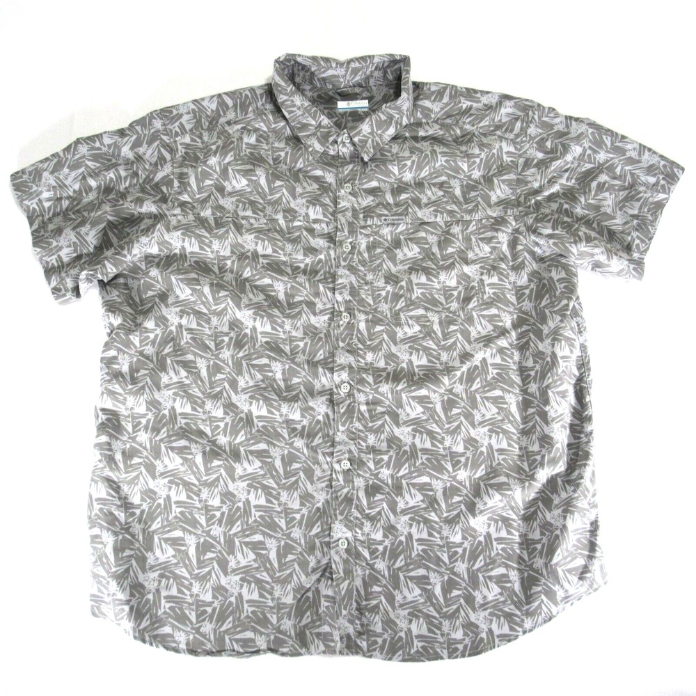 Columbia Shirt Mens 2XL Gray All Over Print Short Sleeve Button Down Outdoor